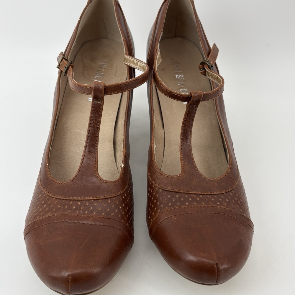 Chelsea & Crew Mandy Mary Jane Heels Brown Leather Size EU 41 US 10 Block Heel